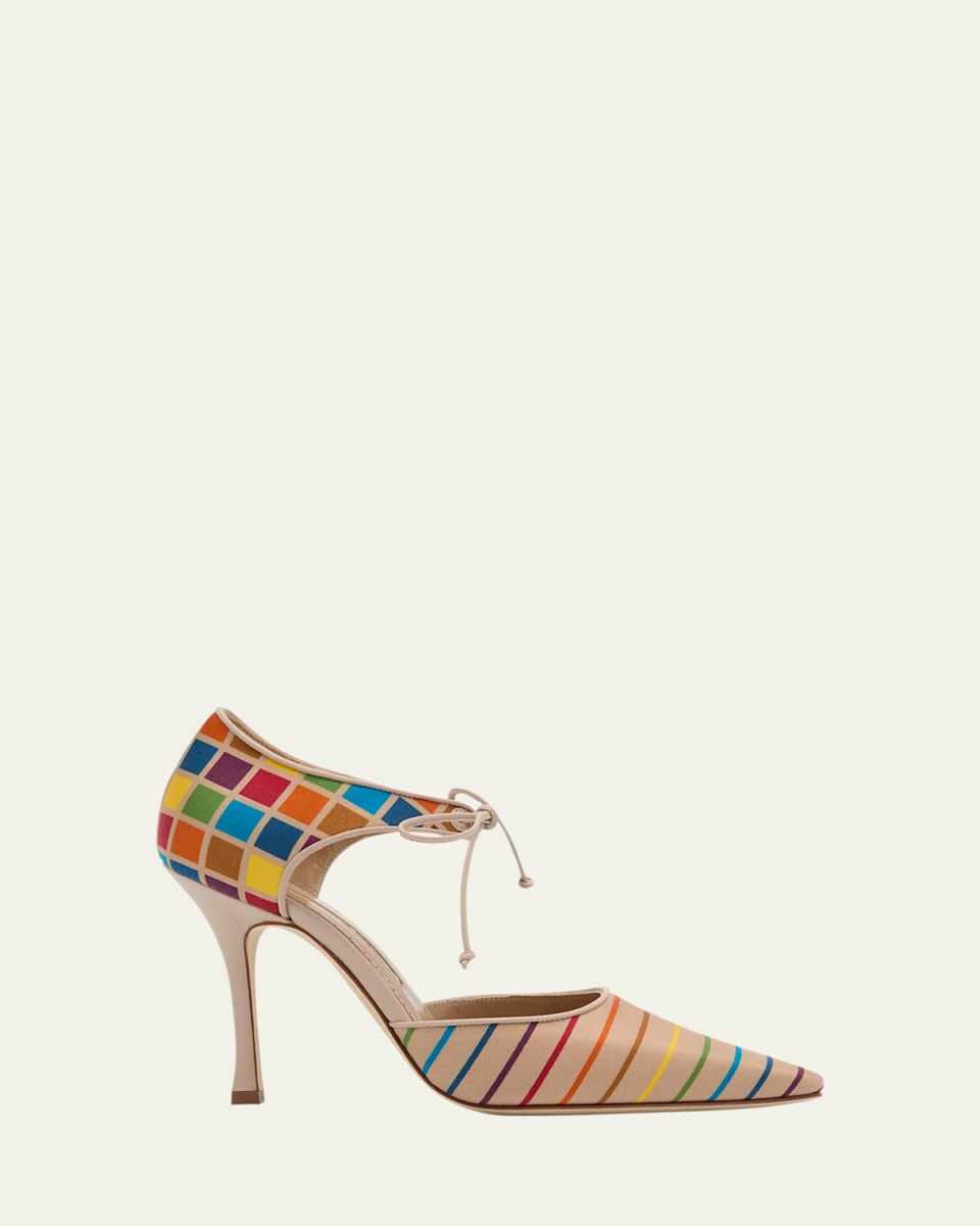 Estho Multicolor Silk Ankle-Tie Pumps